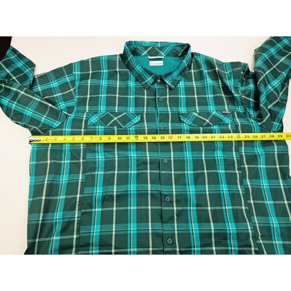 Colmbia Size 3X Mens Green Check Omni Shade Back Vent Logo Tag Polyester Shirt - Picture 3 of 12